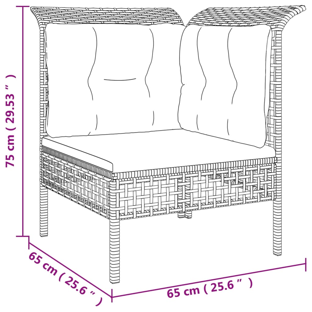 3-delige Loungeset met kussens poly rattan grijs