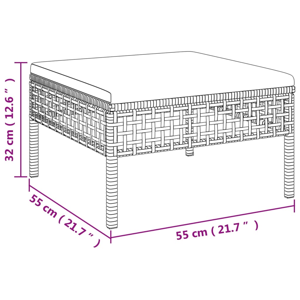 3-delige Loungeset met kussens poly rattan grijs