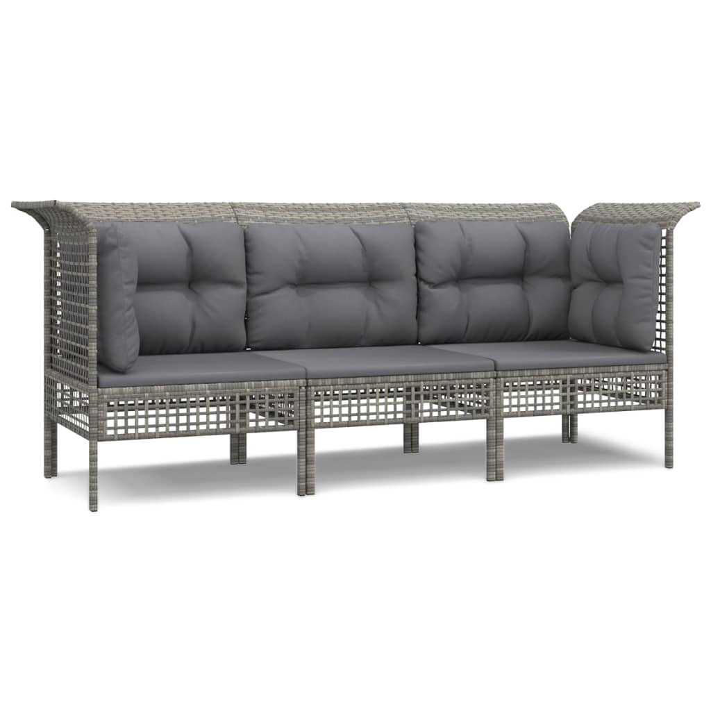 3-delige Loungeset met kussens poly rattan grijs