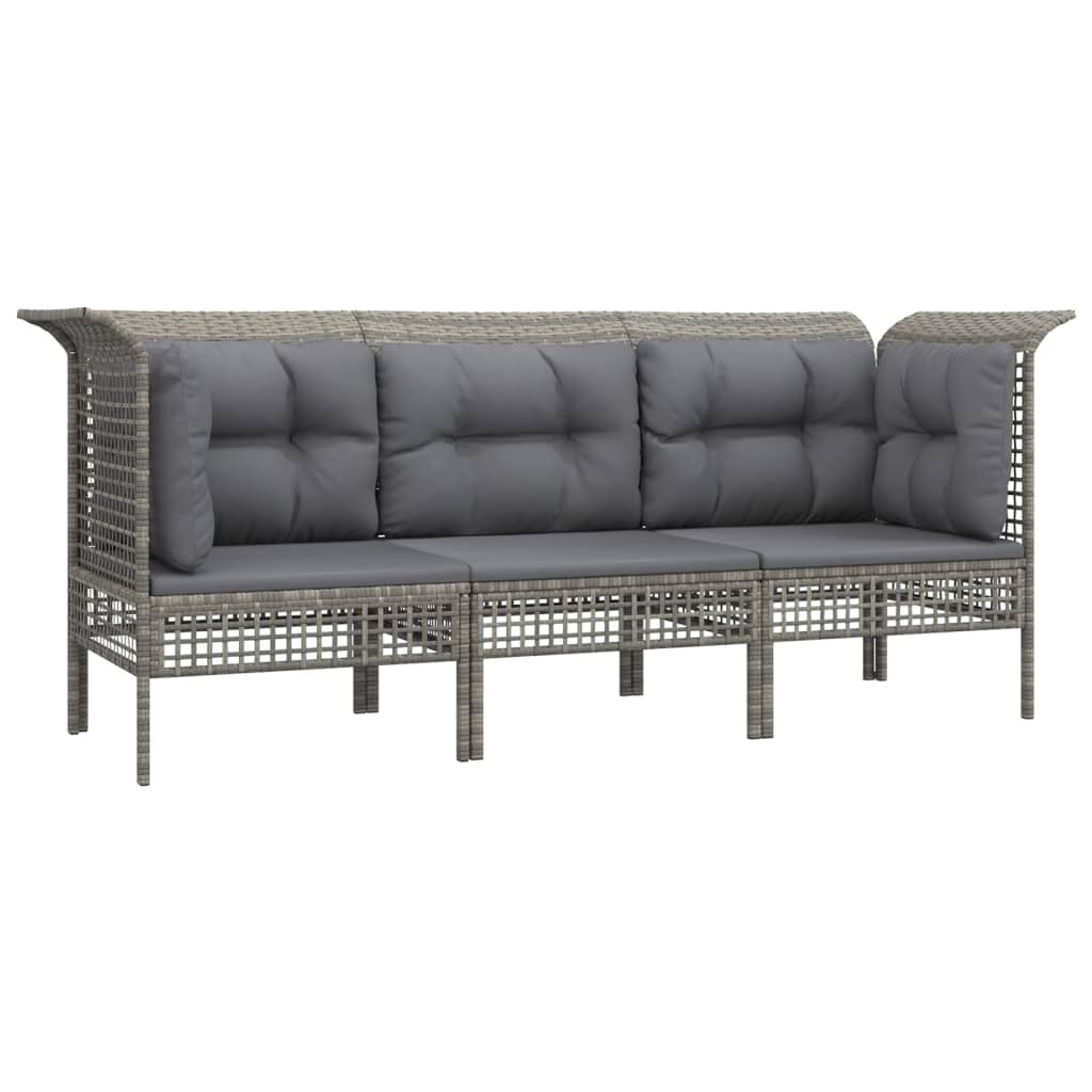 3-delige Loungeset met kussens poly rattan grijs