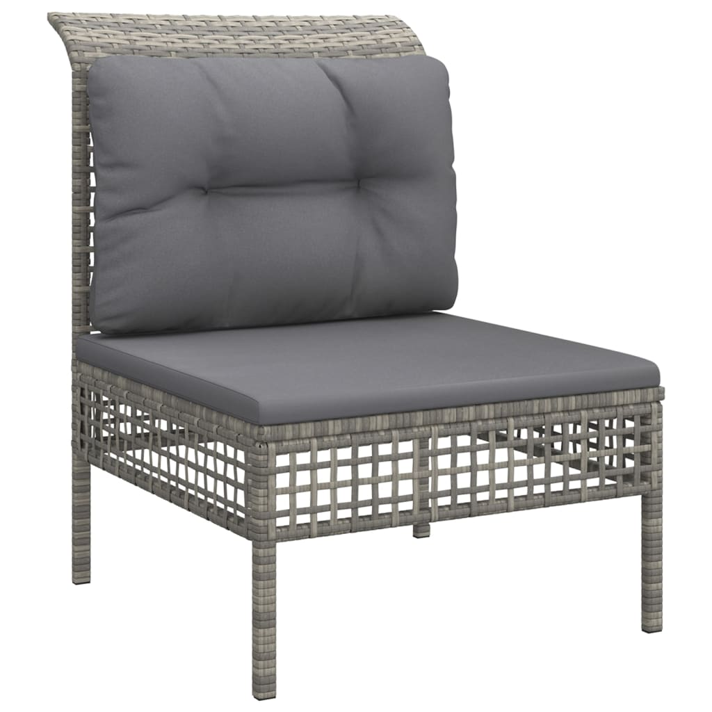 3-delige Loungeset met kussens poly rattan grijs