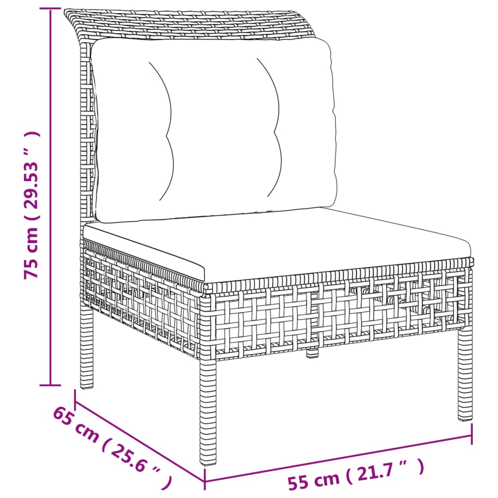 3-delige Loungeset met kussens poly rattan grijs