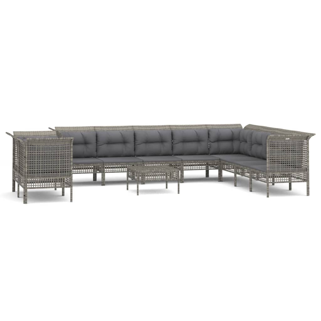 11-delige Loungeset met kussens poly rattan grijs