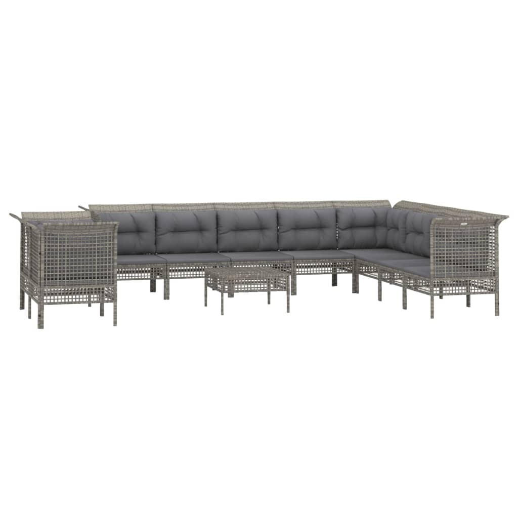 11-delige Loungeset met kussens poly rattan grijs