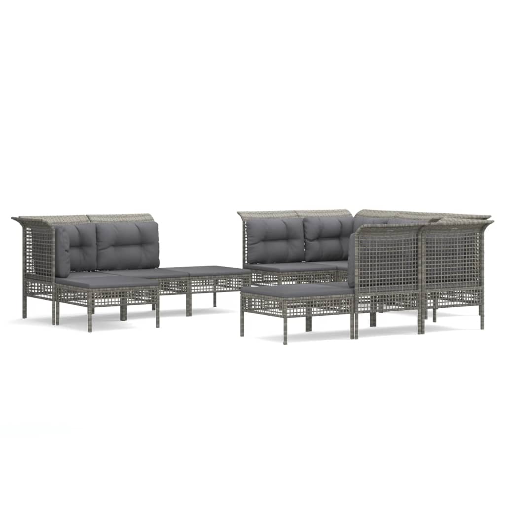 11-delige Loungeset met kussens poly rattan grijs