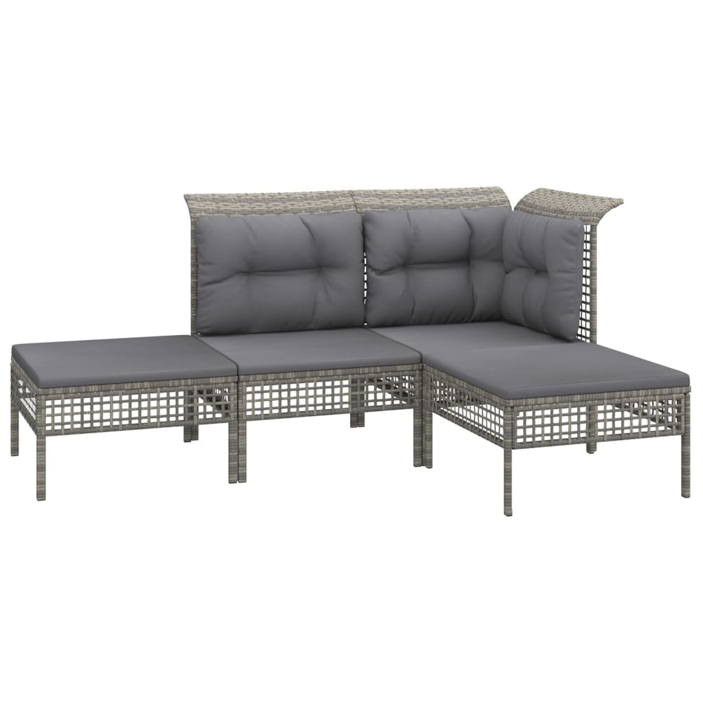 11-delige Loungeset met kussens poly rattan grijs