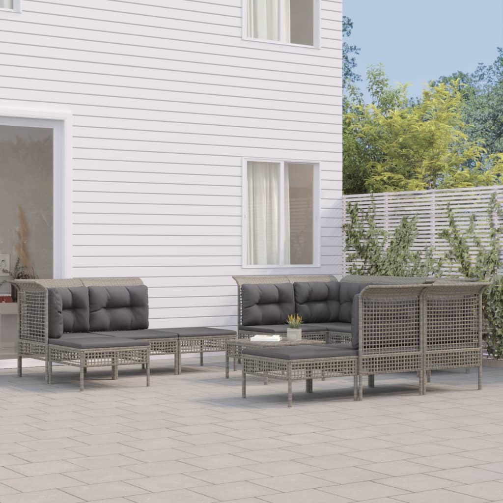 11-delige Loungeset met kussens poly rattan grijs