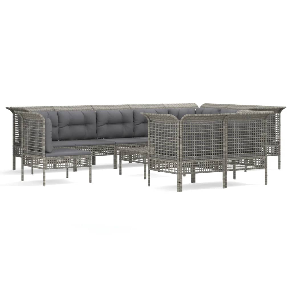 11-delige Loungeset met kussens poly rattan grijs