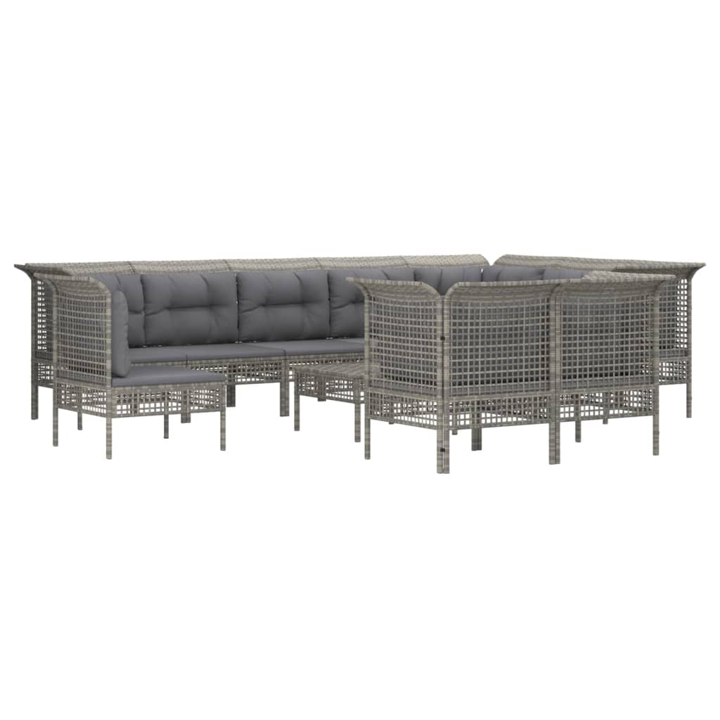 11-delige Loungeset met kussens poly rattan grijs