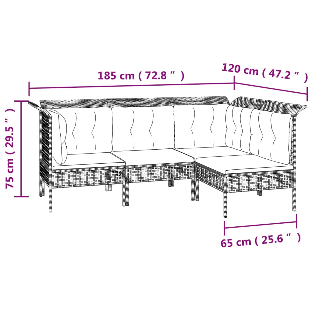 11-delige Loungeset met kussens poly rattan grijs