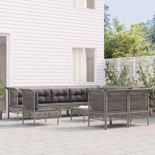 11-delige Loungeset met kussens poly rattan grijs