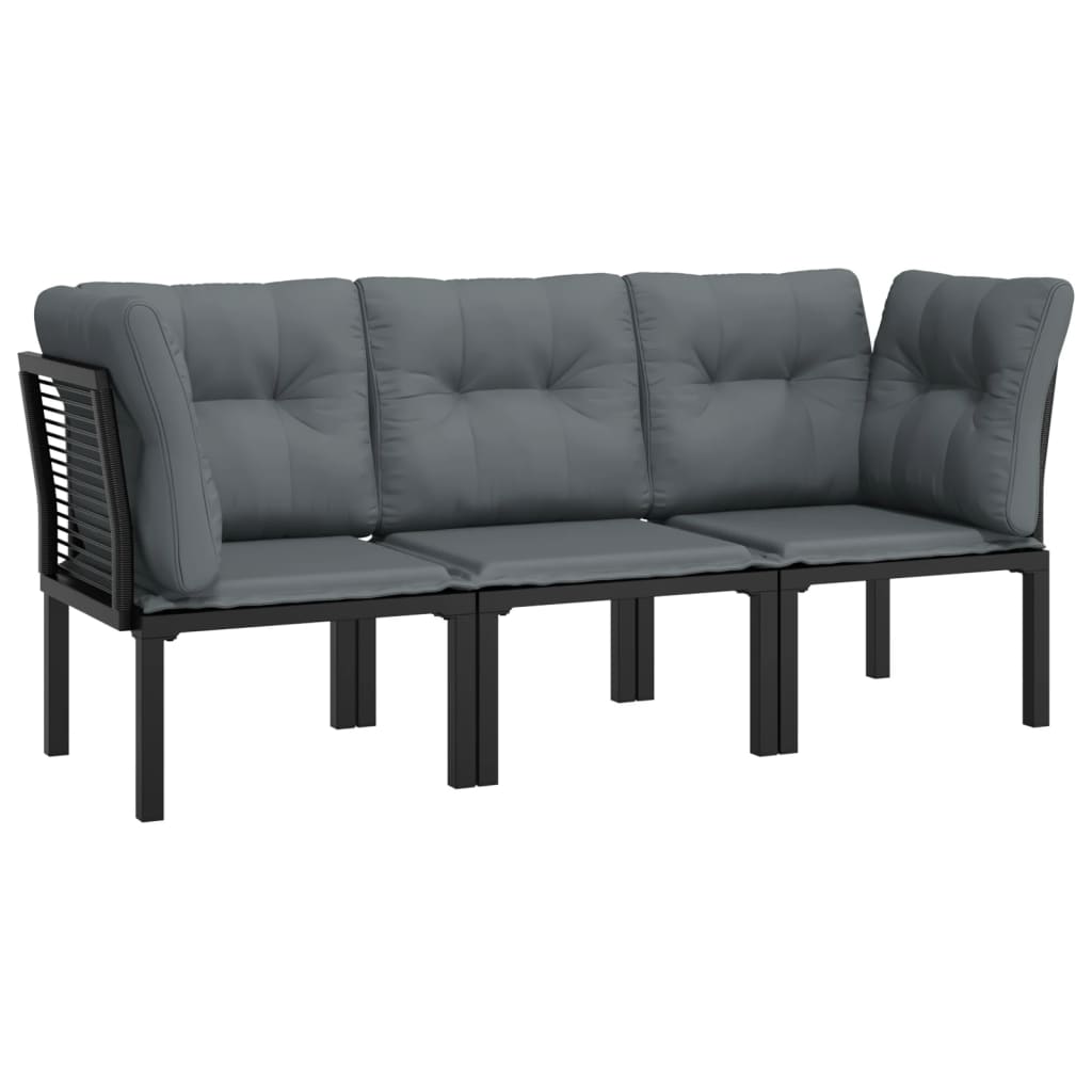 3-delige Loungeset met kussens poly rattan zwart en grijs