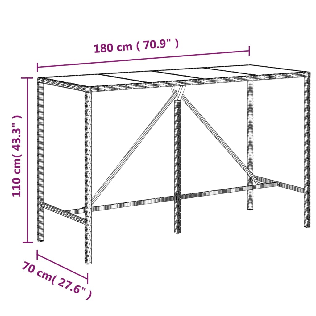 11-delige Tuinbarset met kussens poly rattan grijs