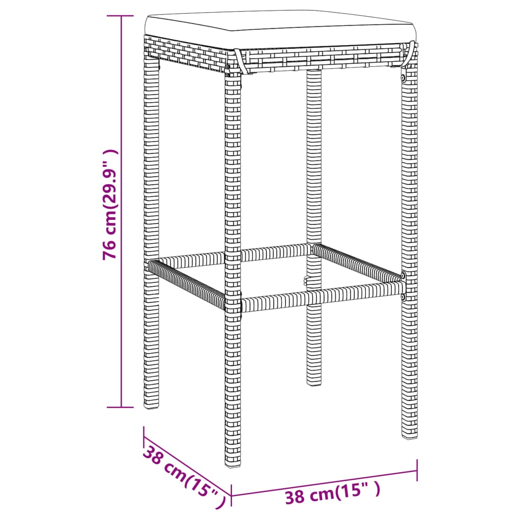 11-delige Tuinbarset met kussens poly rattan grijs