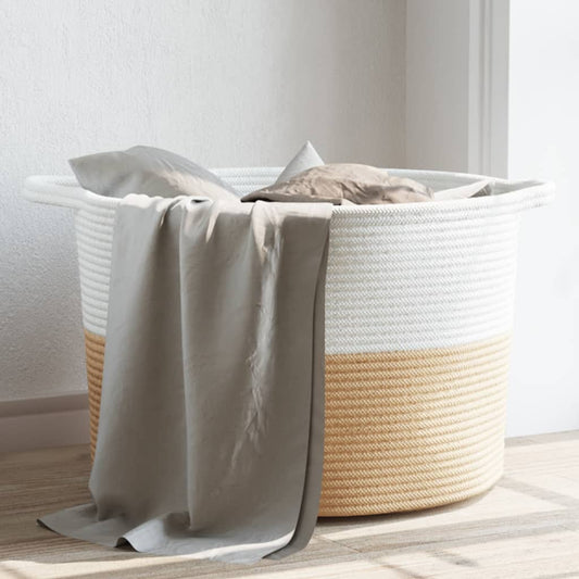 Wasmand Ø 55x36 cm katoen beige en wit