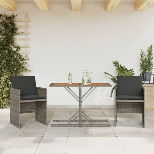 3-delige Bistroset met kussens poly rattan grijs