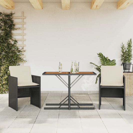 3-delige Bistroset met kussens poly rattan zwart