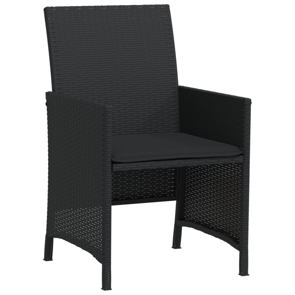 3-delige Bistroset met kussens poly rattan zwart