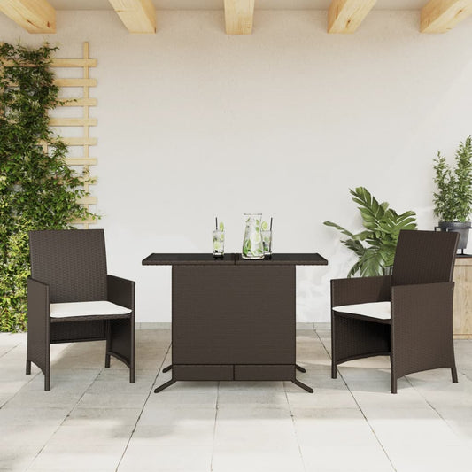 3-delige Bistroset met kussens poly rattan bruin