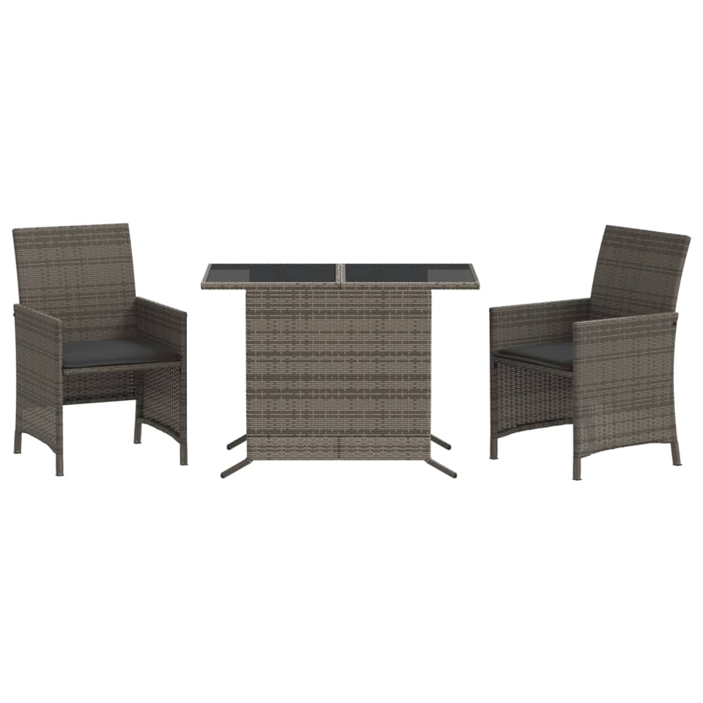 3-delige Bistroset met kussens poly rattan grijs