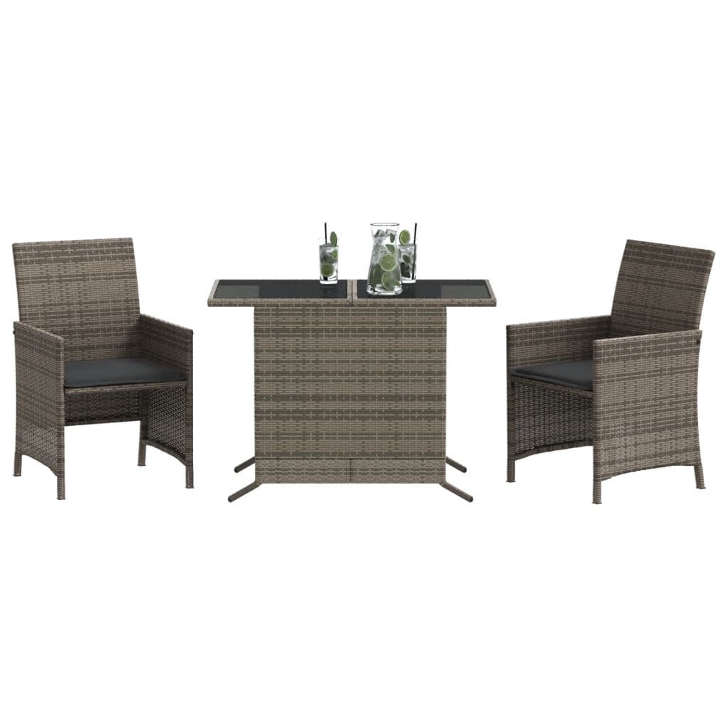 3-delige Bistroset met kussens poly rattan grijs