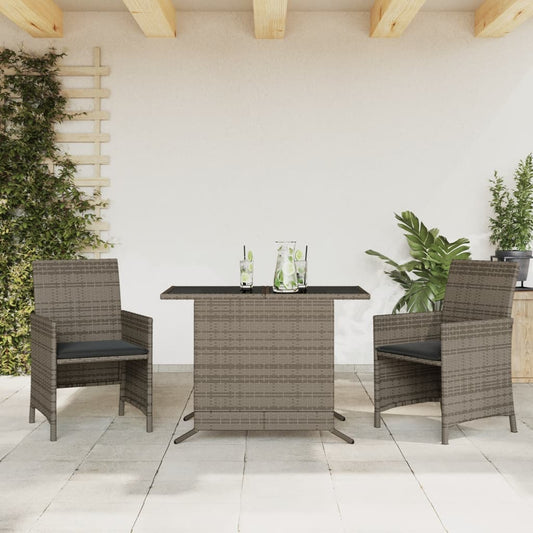 3-delige Bistroset met kussens poly rattan grijs