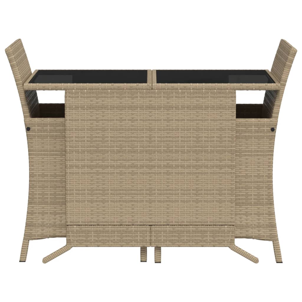 3-delige Bistroset met kussens poly rattan beige