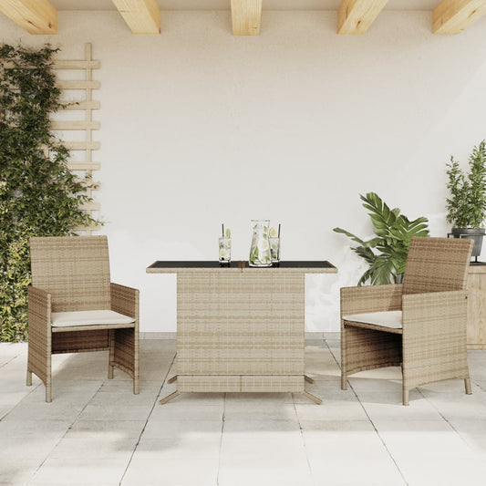 3-delige Bistroset met kussens poly rattan beige