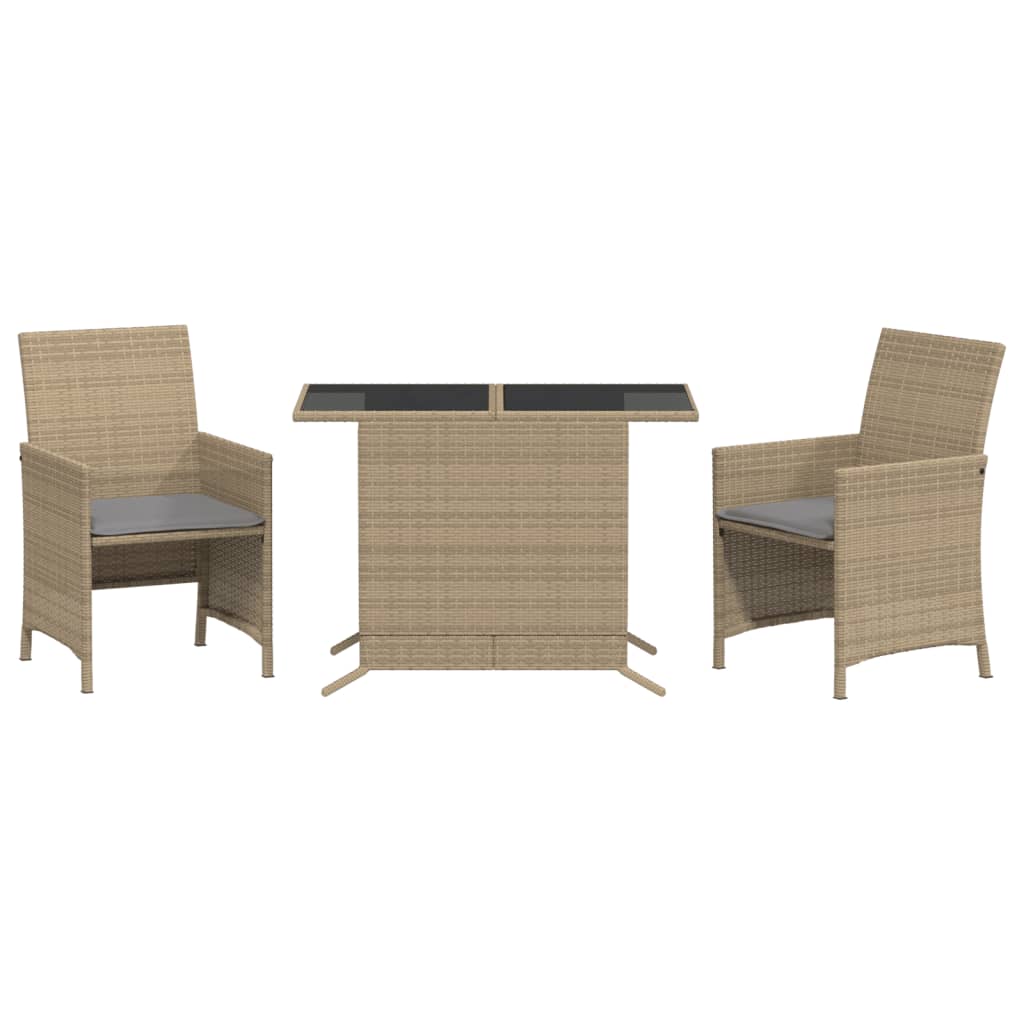 3-delige Bistroset met kussens poly rattan gemengd beige