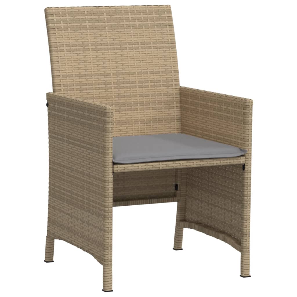 3-delige Bistroset met kussens poly rattan gemengd beige