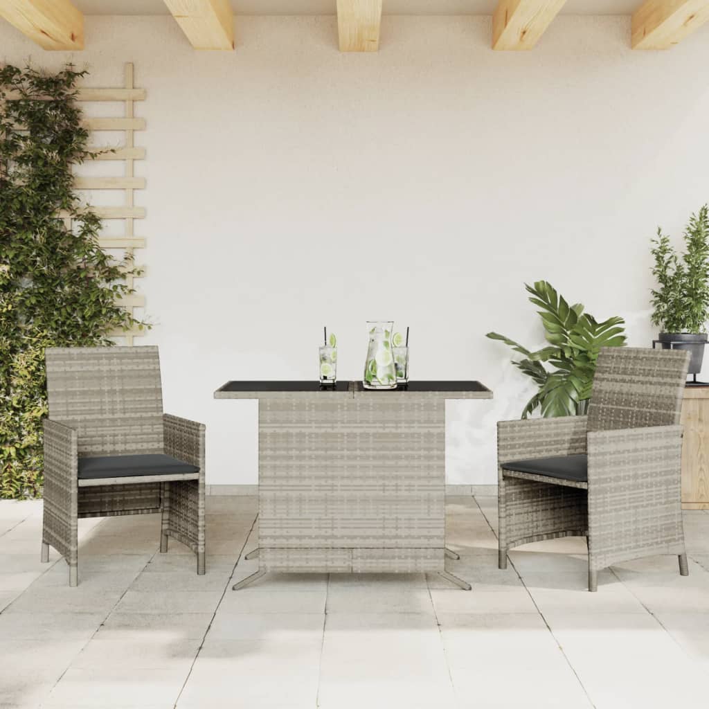 3-delige Bistroset met kussens poly rattan lichtgrijs