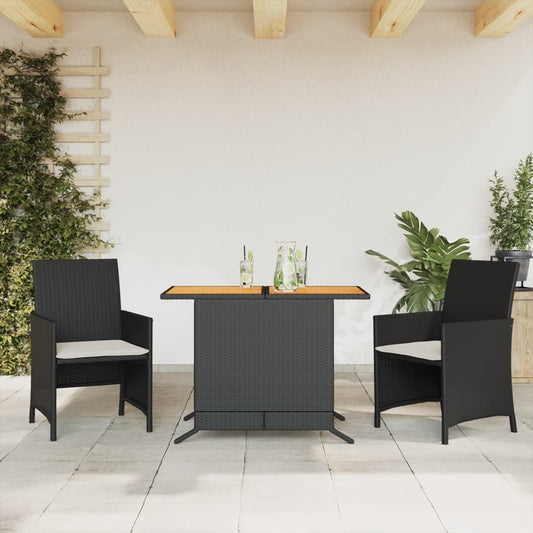 3-delige Bistroset met kussens poly rattan zwart