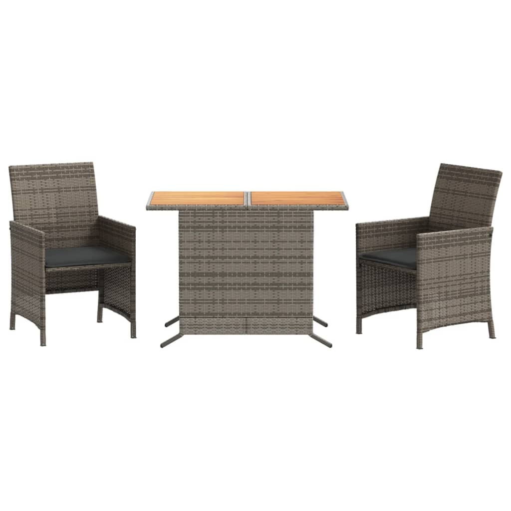 3-delige Bistroset met kussens poly rattan grijs