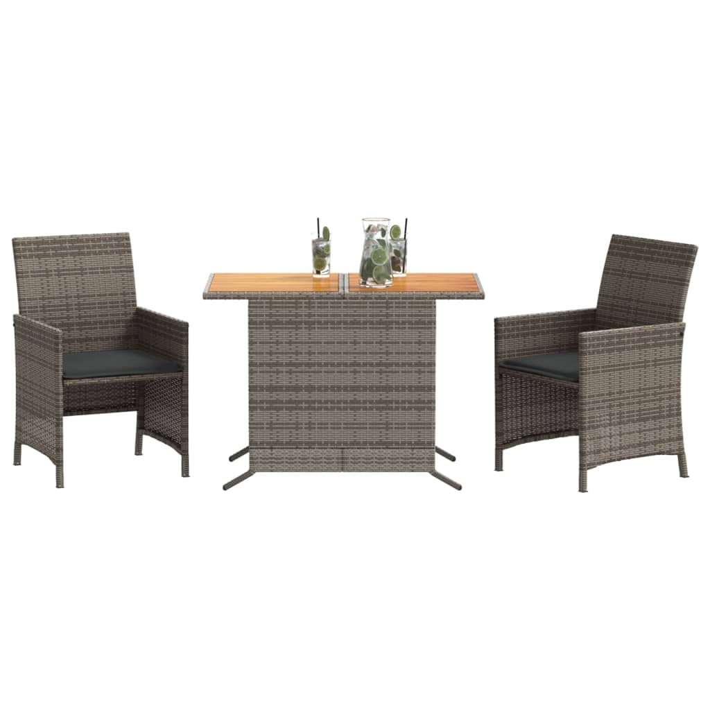 3-delige Bistroset met kussens poly rattan grijs