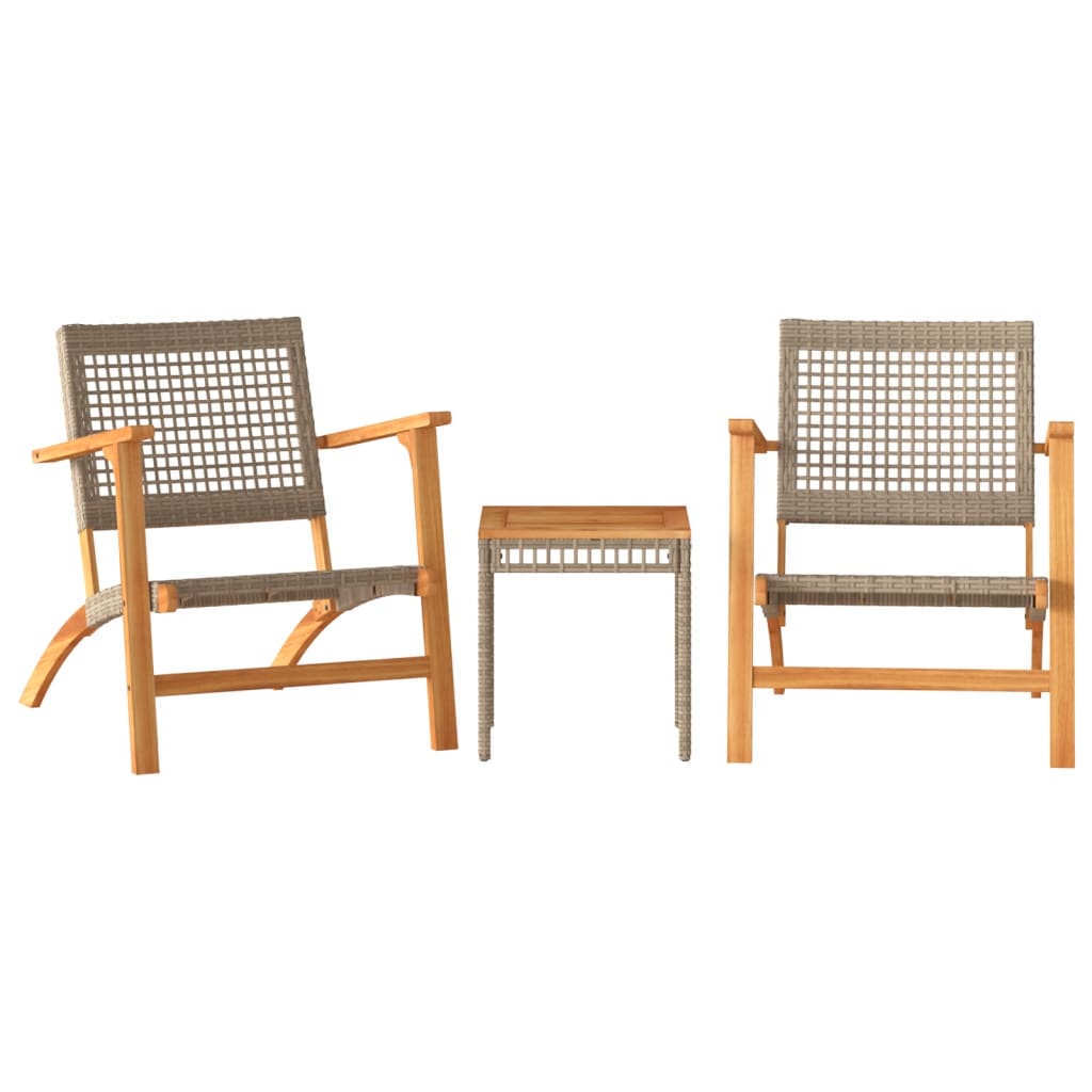 3-delige Bistroset poly rattan en massief acaciahout beige