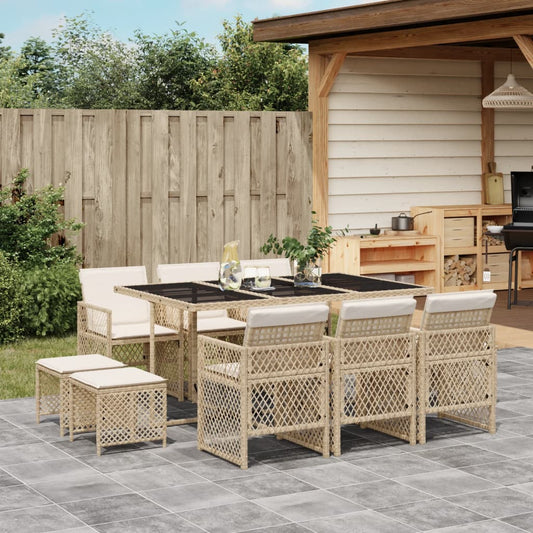 11-delige Tuinset met kussens poly rattan beige