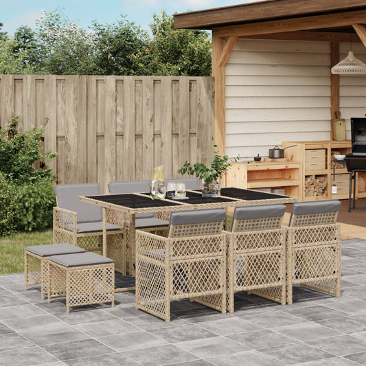 11-delige Tuinset met kussens poly rattan beige