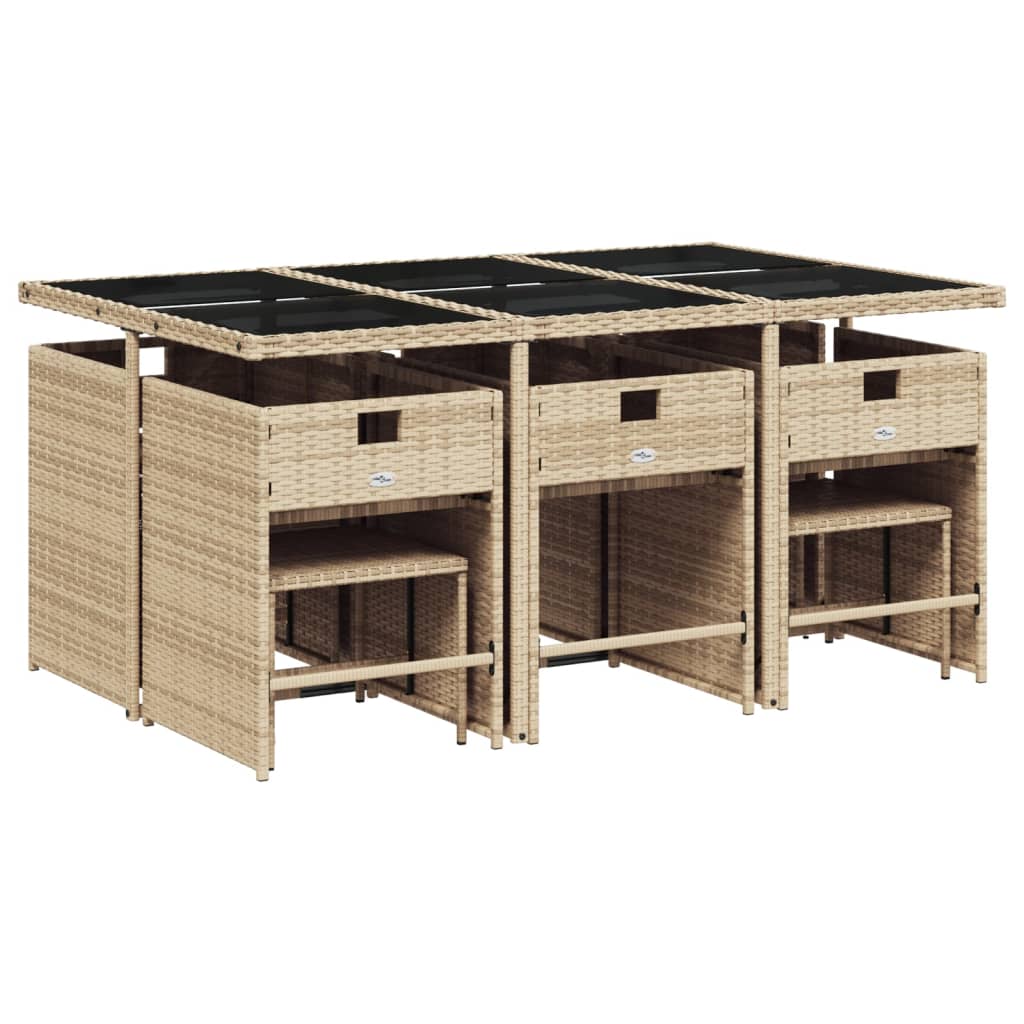 11-delige Tuinset met kussens poly rattan beige