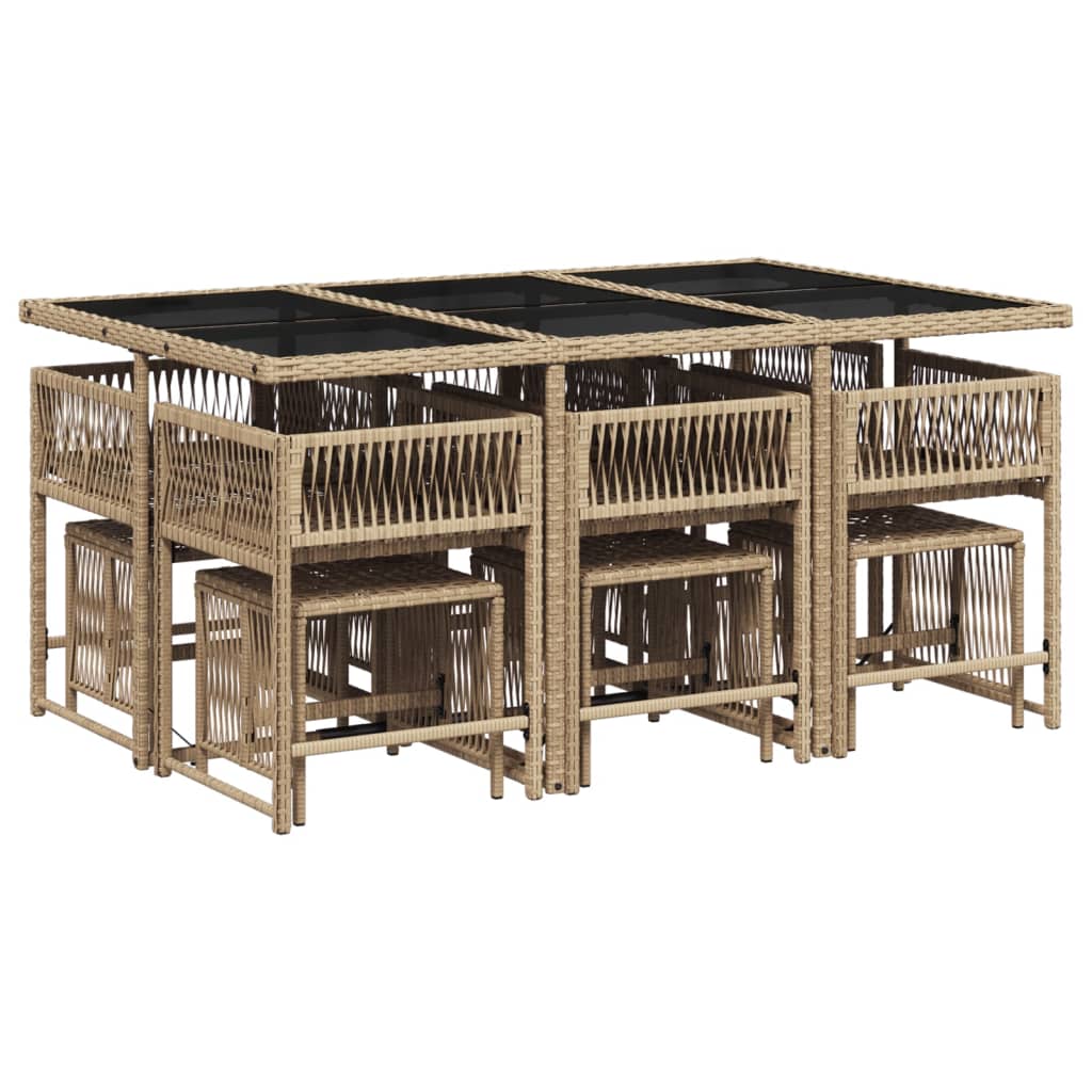 11-delige Tuinset met kussens poly rattan beige