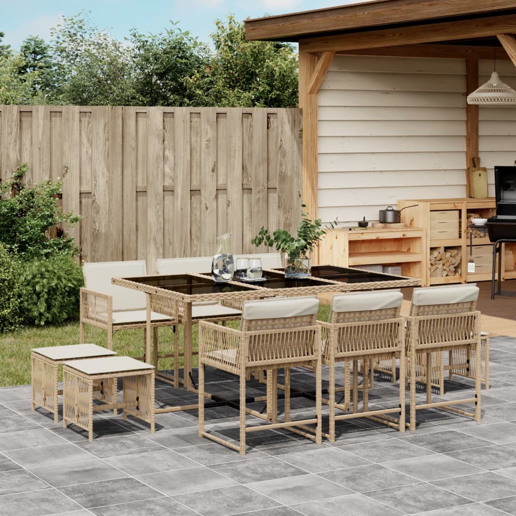 11-delige Tuinset met kussens poly rattan beige