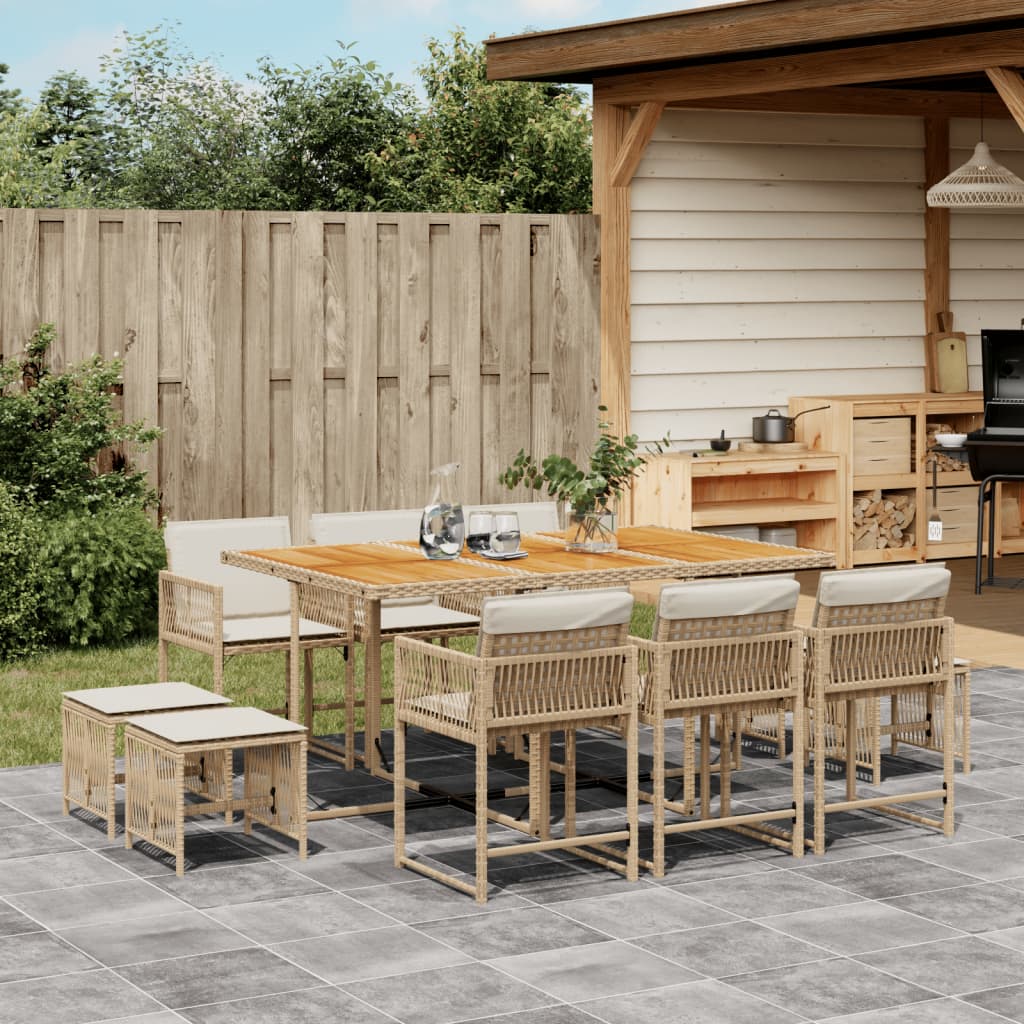 11-delige Tuinset met kussens poly rattan beige