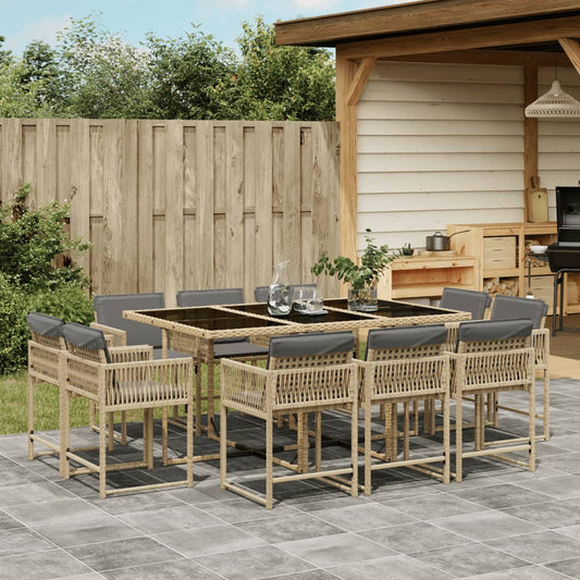 11-delige Tuinset met kussens poly rattan gemengd beige