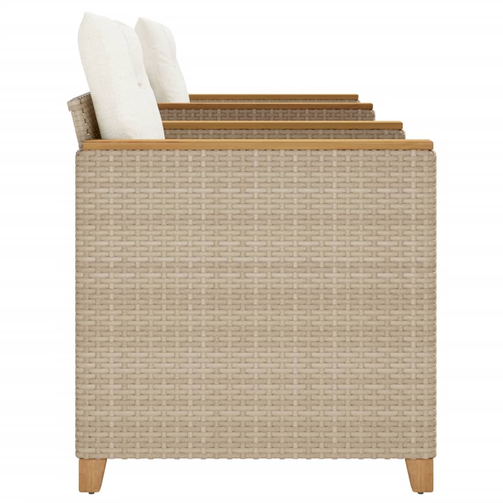 3-delige Bistroset met kussens poly rattan en acaciahout beige