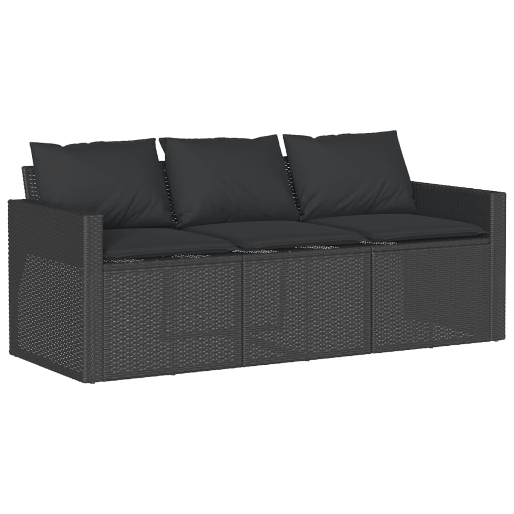 2-delige Tuinset met kussens poly rattan zwart