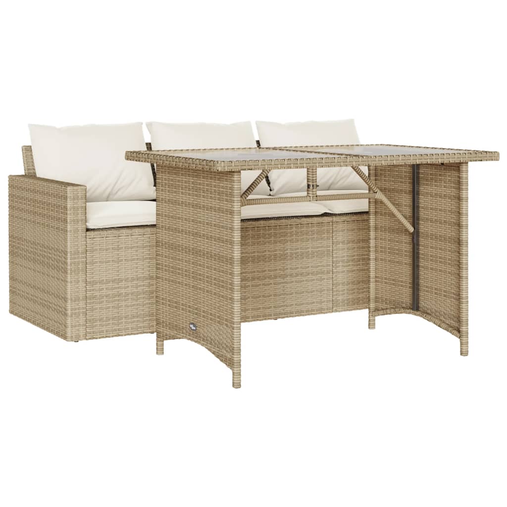 2-delige Tuinset met kussens poly rattan beige