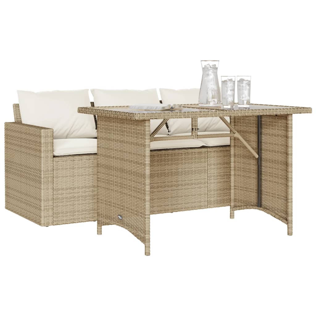 2-delige Tuinset met kussens poly rattan beige