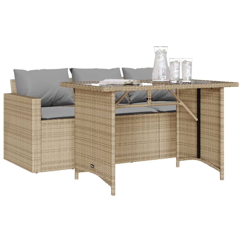 2-delige Tuinset met kussens poly rattan beige