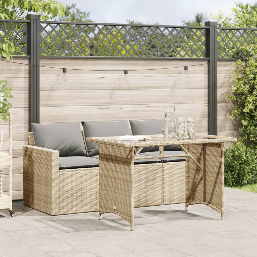 2-delige Tuinset met kussens poly rattan beige