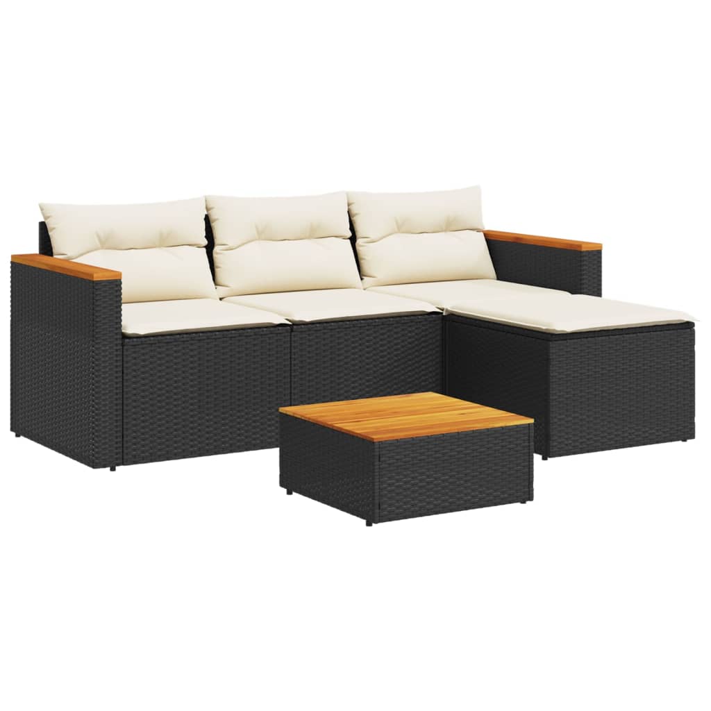 3-delige Loungeset met kussens poly rattan zwart