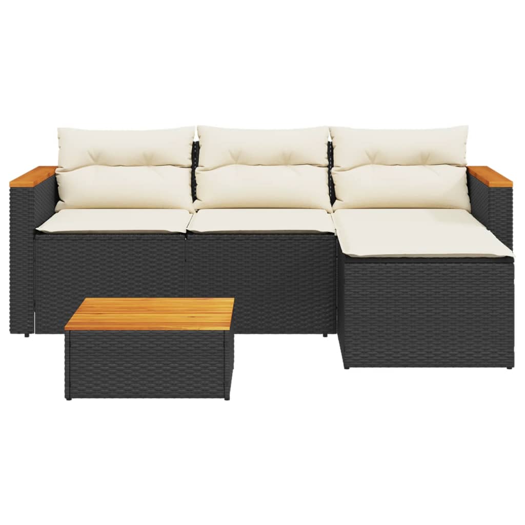 3-delige Loungeset met kussens poly rattan zwart